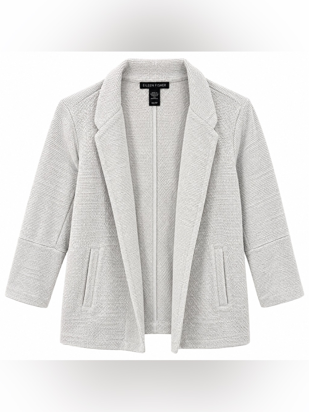 Eileen Fisher Women XS Organic Cotton Textured Open Front Long Cardigan Blazer